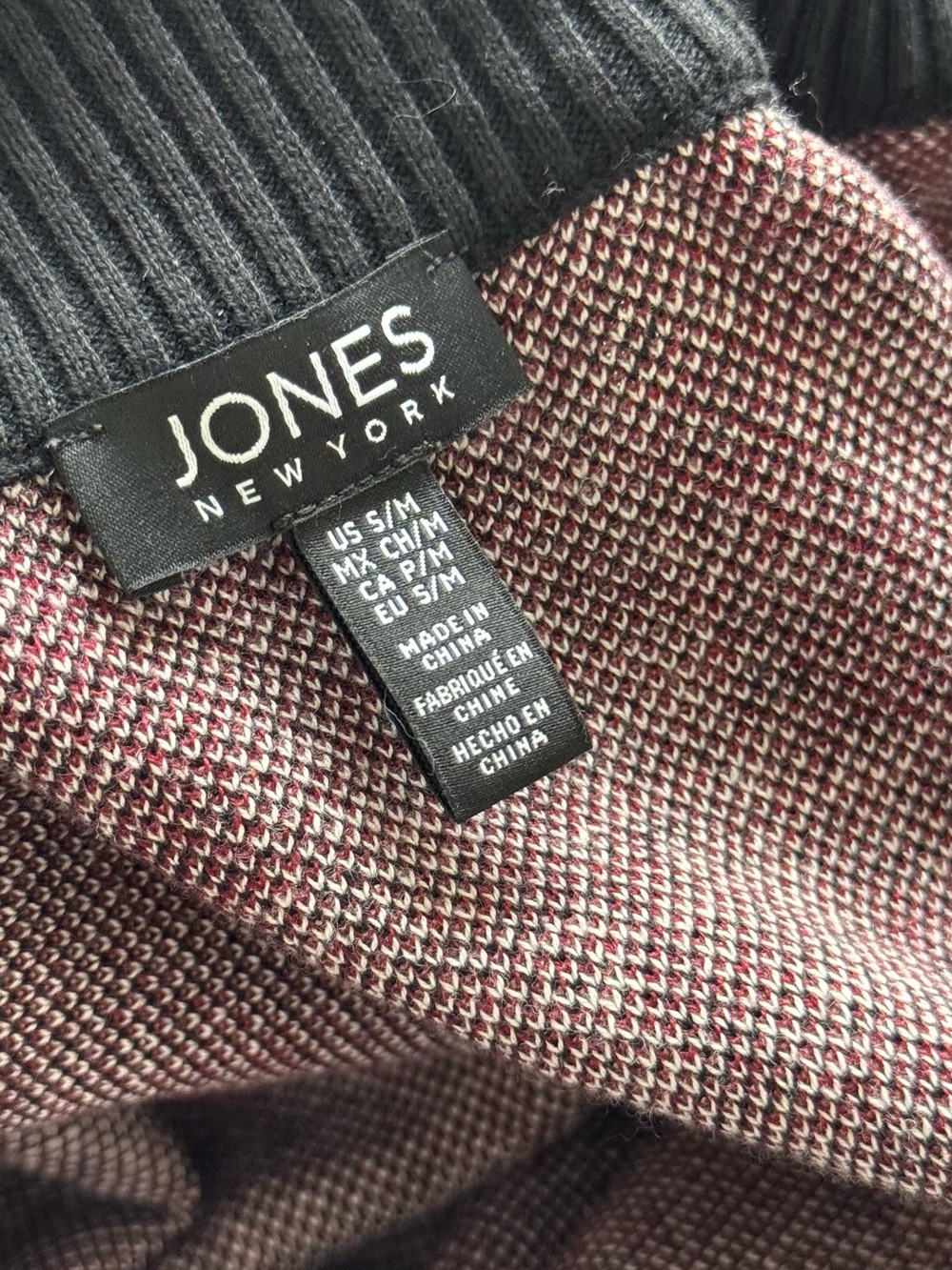 Jones New York Maroon Knit Poncho with Black Ribbed Collar